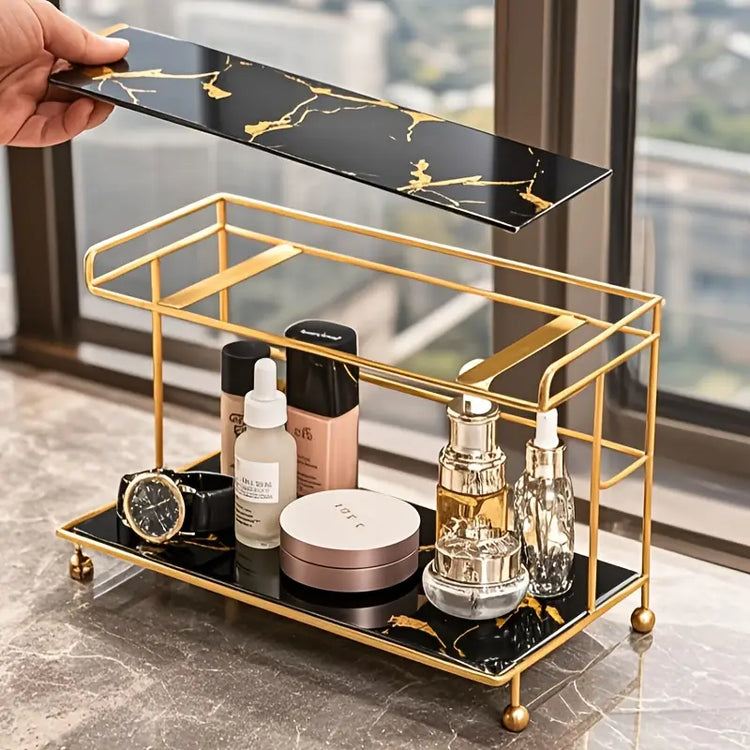 2 Tier Makeup Organizer Metal and marble arcylic