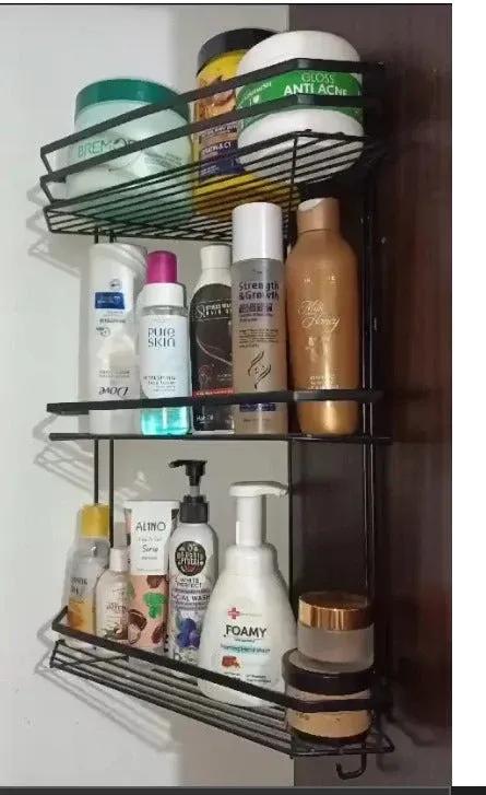 3-Tier Black Iron Bathroom Corner Shelf Rust Resistant