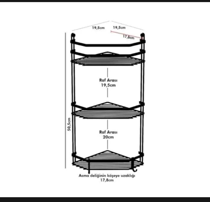 3-Tier Black Iron Bathroom Corner Shelf Rust Resistant