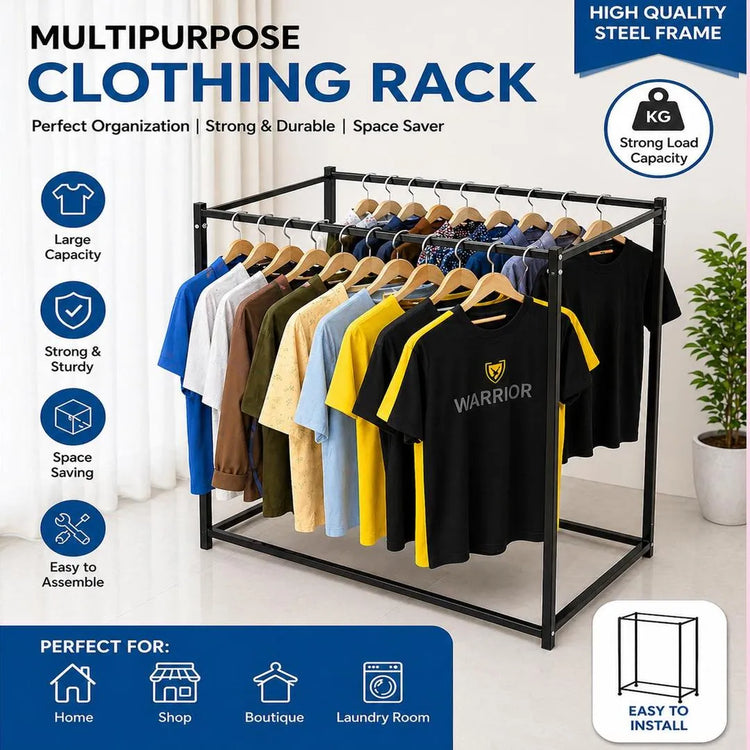 Black Iron Multipurpose Clothing Rack with Clips