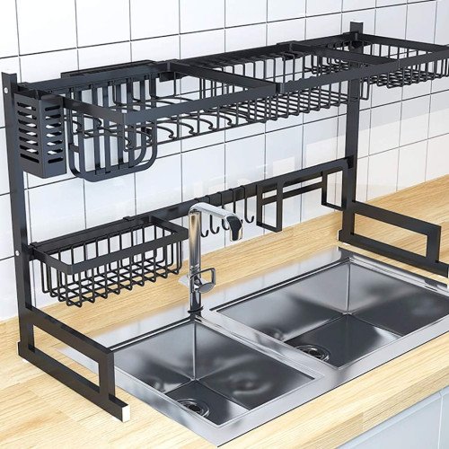 Over Sink Dish Drying Rack with Knife Holder, Utensil Organizer & Multiple Baskets - Kitchen Storage Space Saver