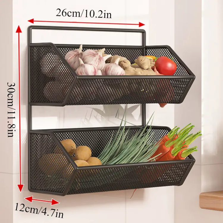 Modern 2-Tier Iron Wall-Mounted Fruit Basket