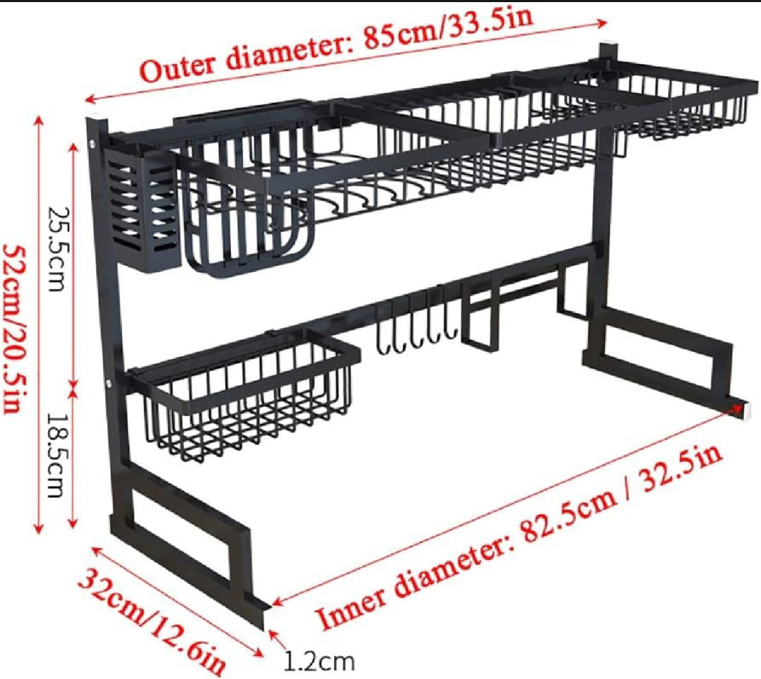 Over Sink Dish Drying Rack with Knife Holder, Utensil Organizer & Multiple Baskets - Kitchen Storage Space Saver