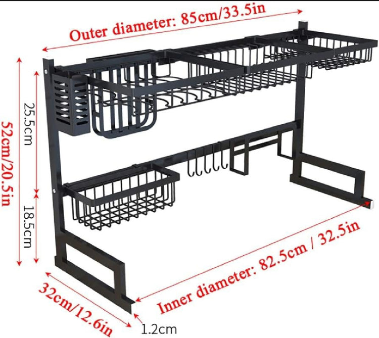 Over Sink Dish Drying Rack with Knife Holder, Utensil Organizer & Multiple Baskets - Kitchen Storage Space Saver