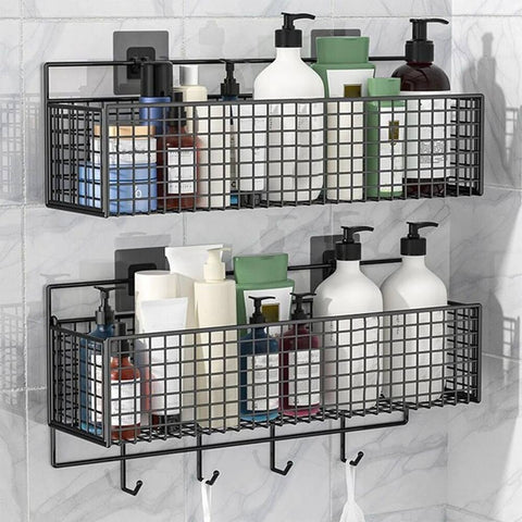 2-Pack Basket with Adhesive Hooks Space-Saving Organizer for Bathroom,