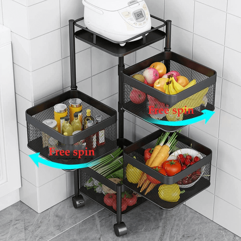 4 Layer Rotatable Basket With Wheels