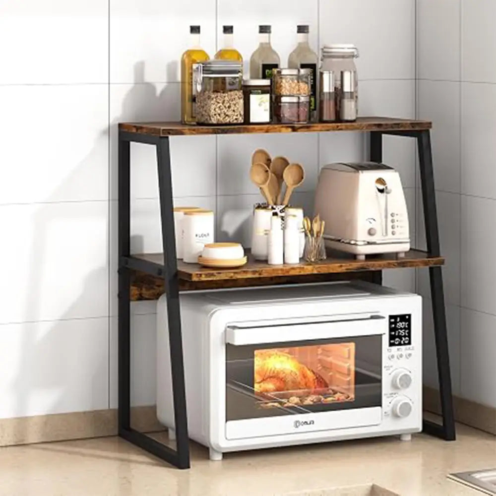 Microwave Oven Stand with Storage Shelf | 2 Tier Kitchen Organizer Rack | Countertop Storage Shelf | Coffee Bar Station | Home Kitchen Furniture