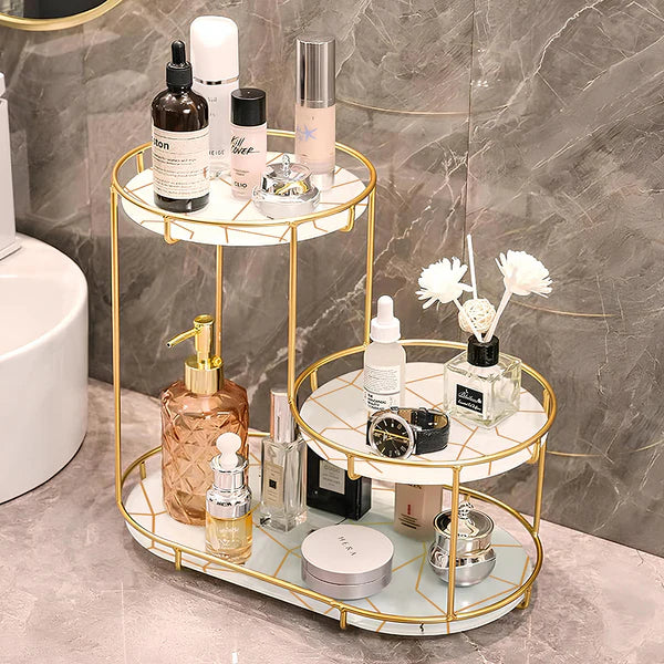 3-Tier Cosmetic Makeup Organizer Stand Top premium arcyclic marble texture