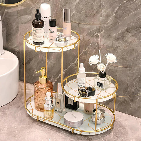 3-Tier Cosmetic Makeup Organizer Stand Top premium arcyclic marble texture