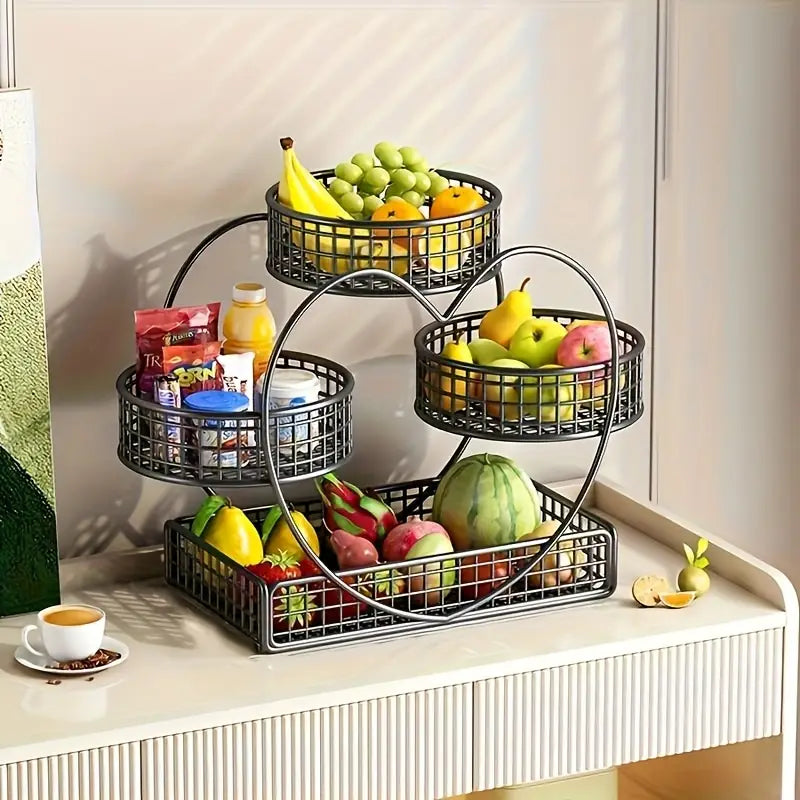 A Heart-Shaped Three-Tier Metal Fruit Basket