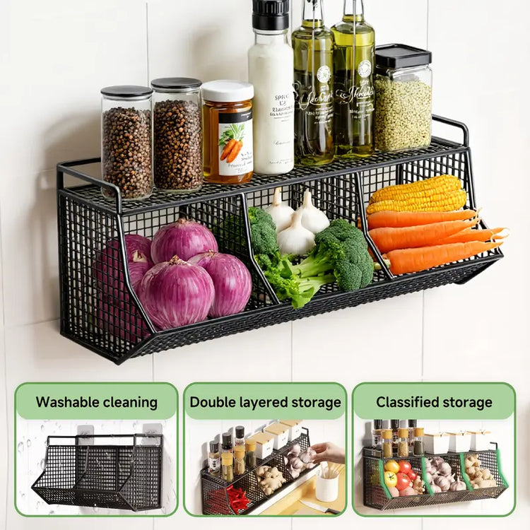 Modern Metal Wall-Mounted Kitchen Storage Rack with stickers