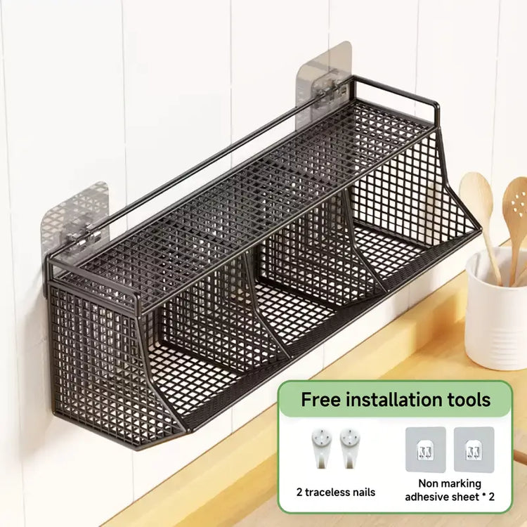 Modern Metal Wall-Mounted Kitchen Storage Rack with stickers