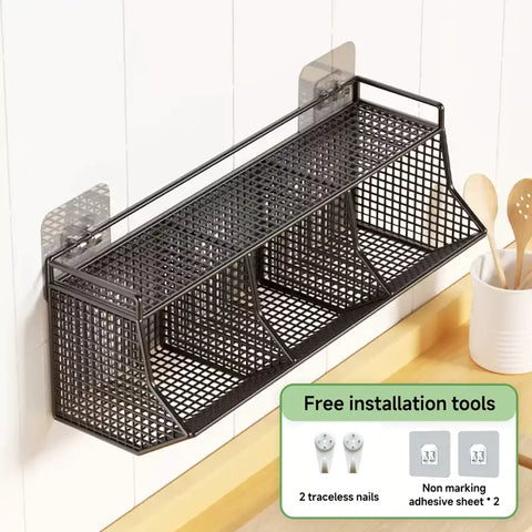 Modern Metal Wall-Mounted Kitchen Storage Rack with stickers