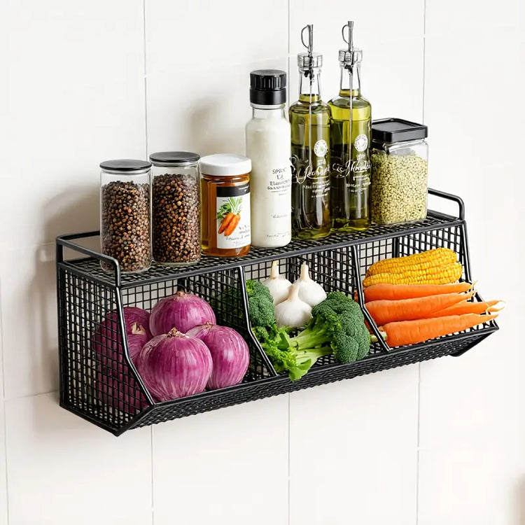 Modern Metal Wall-Mounted Kitchen Storage Rack with stickers