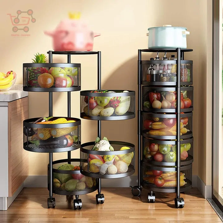 5 Layer Rotatable Metal Basket With Wheels