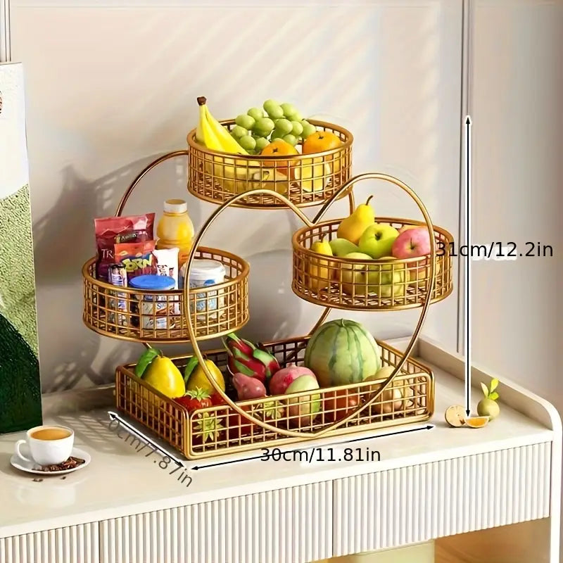 A Heart-Shaped Three-Tier Metal Fruit Basket