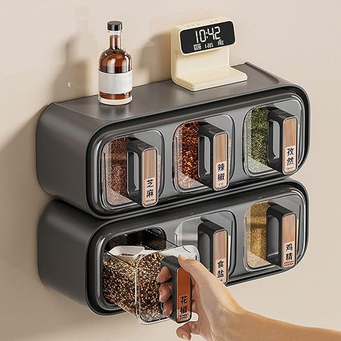 Wall Mounted Seasoning Box Condiment Containers Space Saving Storage Durable Transparent Kitchen Organizer