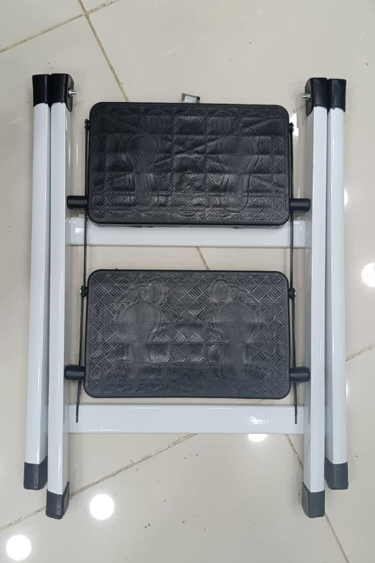2-Step Folding Metal Stool Ladder | Compact Safety Step Ladder With Anti-Slip Treads