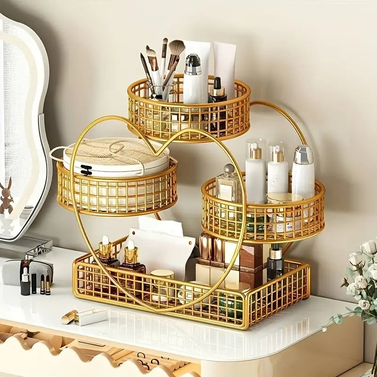 A Heart-Shaped Three-Tier Metal Fruit Basket