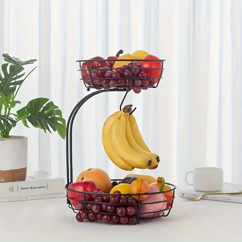 2-Tier Black Metal Basket