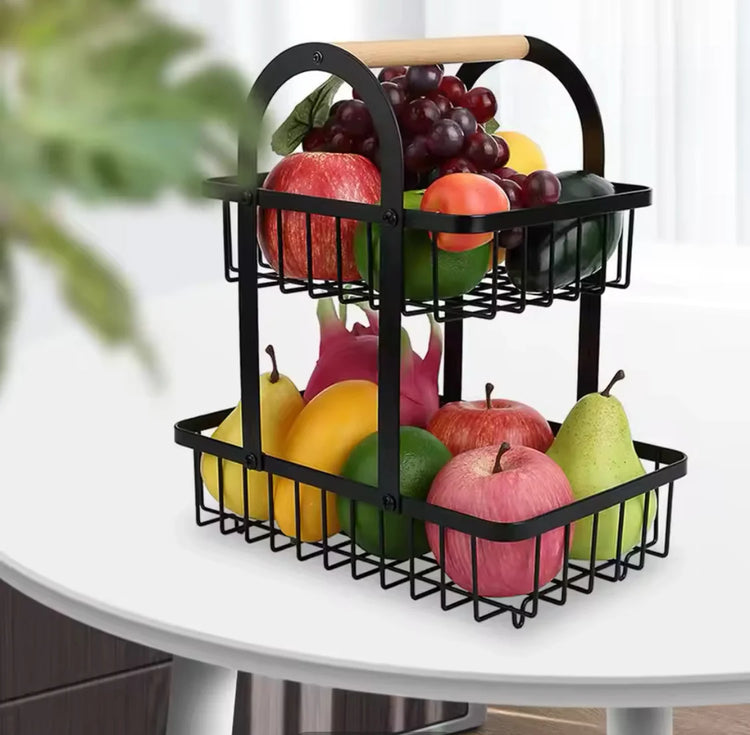 2 Tier Wooden Handle Basket