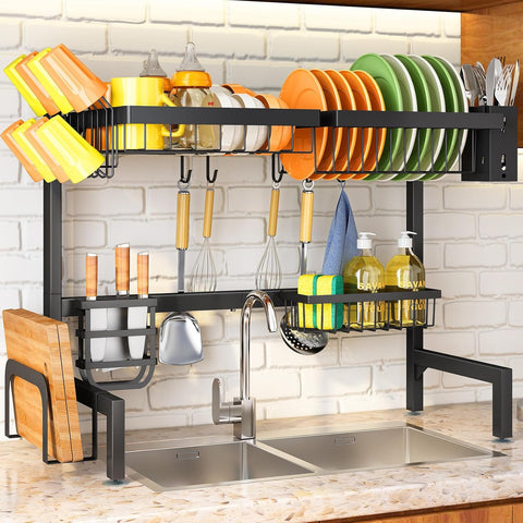 Over Sink Dish Drying Rack with Knife Holder, Utensil Organizer & Multiple Baskets - Kitchen Storage Space Saver