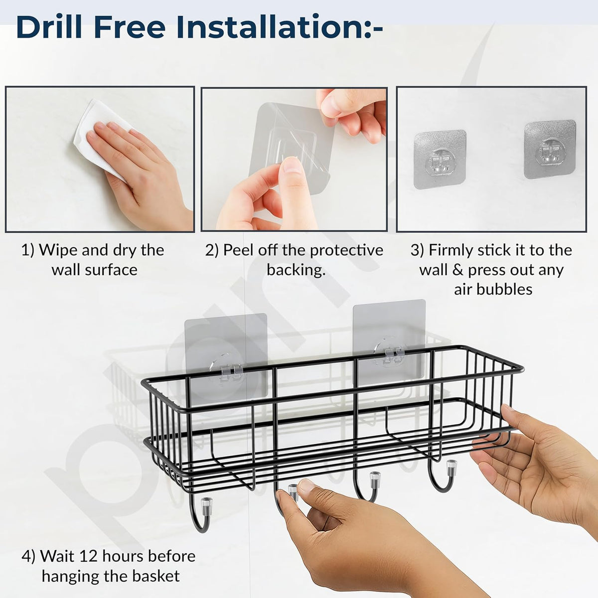 2 pc Self-Adhesive Multipurpose Bathroom and kitchen Shelf with Hooks
