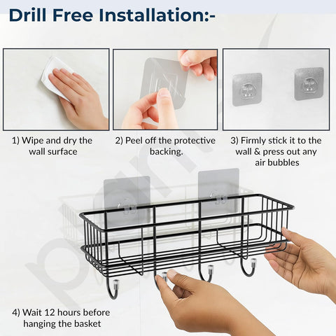 2 pc Self-Adhesive Multipurpose Bathroom and kitchen Shelf with Hooks