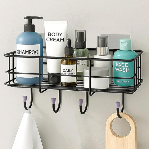 2 pc Self-Adhesive Multipurpose Bathroom and kitchen Shelf with Hooks