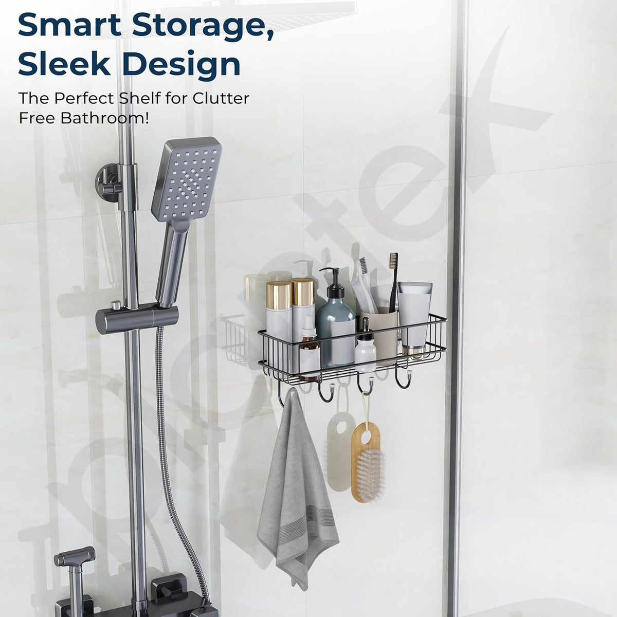 2 pc Self-Adhesive Multipurpose Bathroom and kitchen Shelf with Hooks