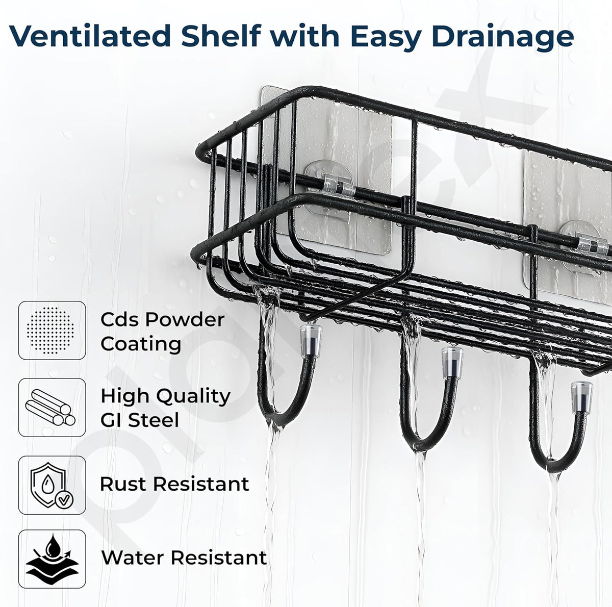 2 pc Self-Adhesive Multipurpose Bathroom and kitchen Shelf with Hooks