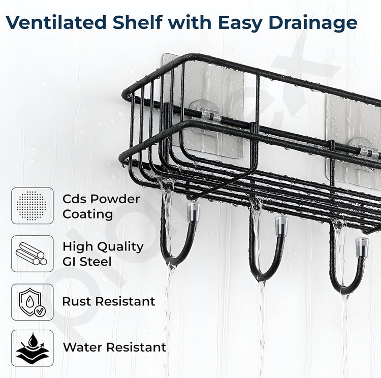 2 pc Self-Adhesive Multipurpose Bathroom and kitchen Shelf with Hooks