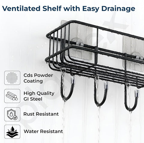 2 pc Self-Adhesive Multipurpose Bathroom and kitchen Shelf with Hooks