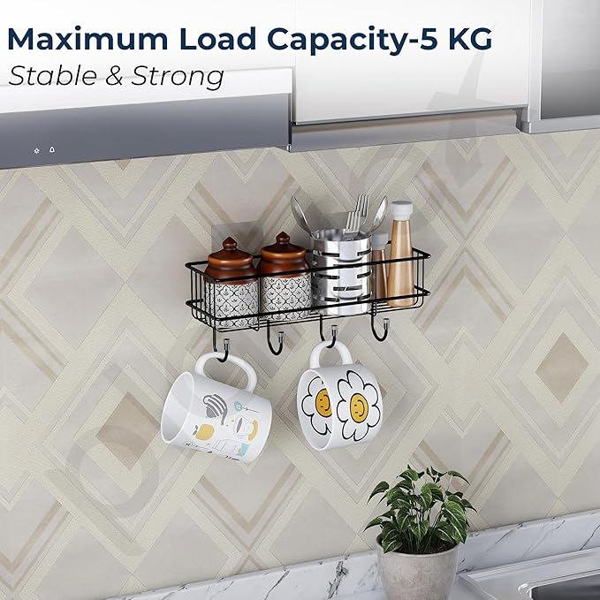 2 pc Self-Adhesive Multipurpose Bathroom and kitchen Shelf with Hooks