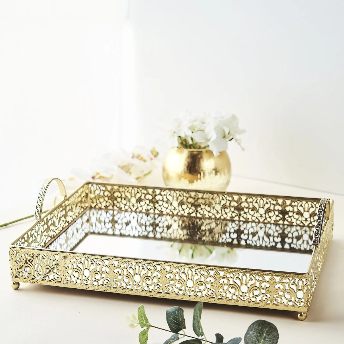 Luxury Metal And Miror Tray