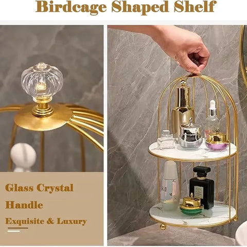 2-Tier Golden Vanity Cage" makeup organizer