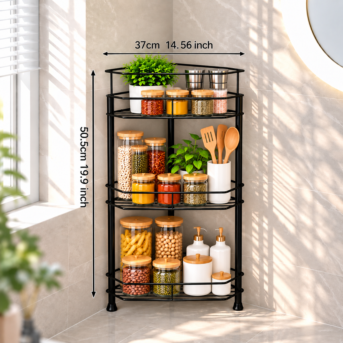 3-Tier Black Iron Kitchen/ Bathroom Corner Shelf Rust Resistant