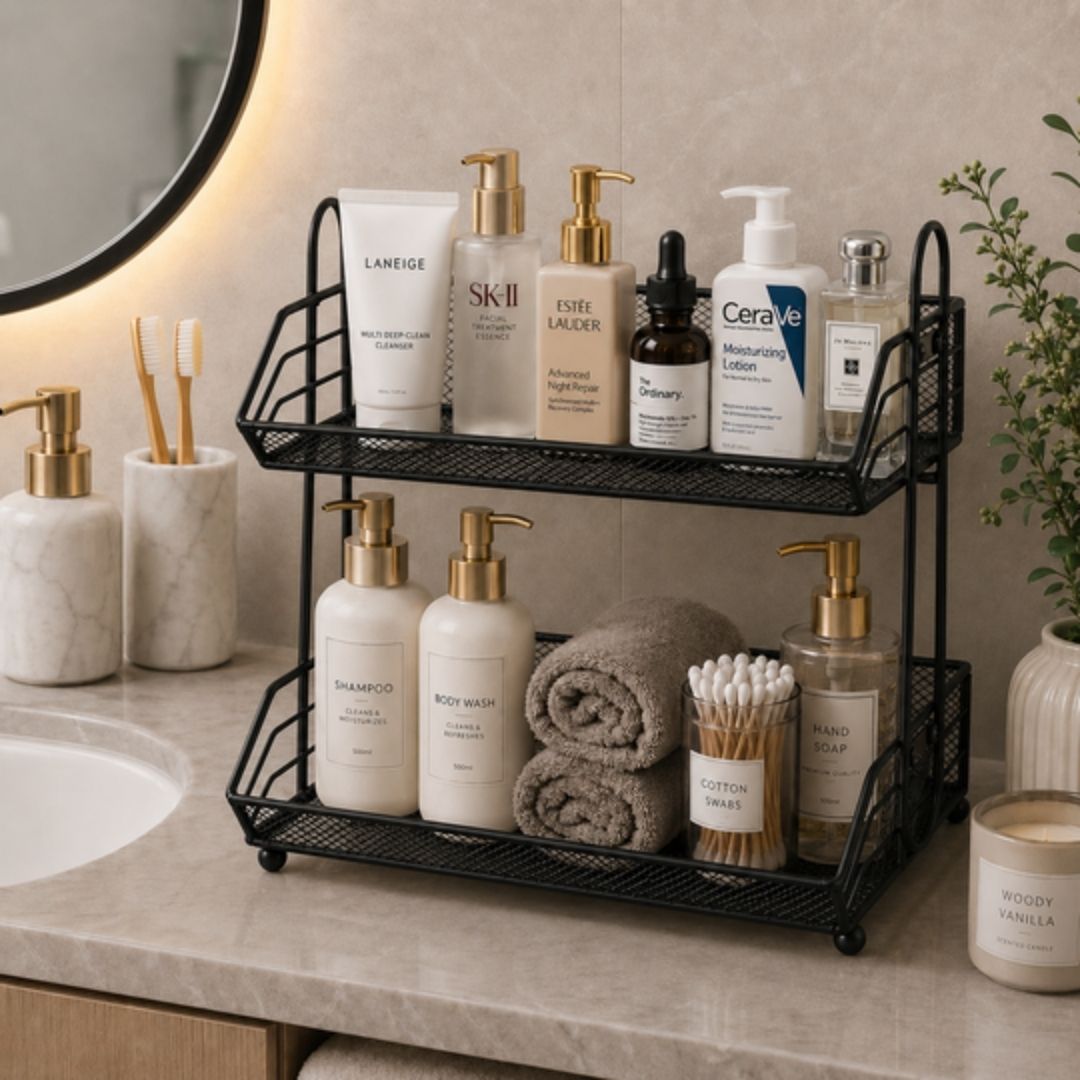 Modern Gold Double-Layer Kitchen Countertop Organizer Rack