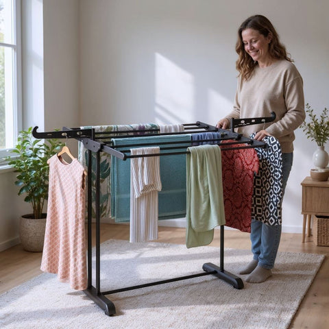 Foldable Drying Stand Rust Free Guarantee | Multi-Tier Laundry Organizer With Extendable Wings | Space-Saving Durable Rack For Clothes