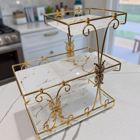 3 Tier Makeup Organizer ( Metal And Marble Texture Arcylic )