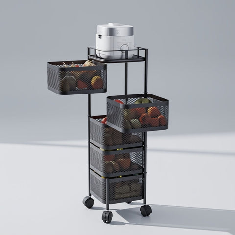 5 Layer Rotatable Metal Basket With Wheels