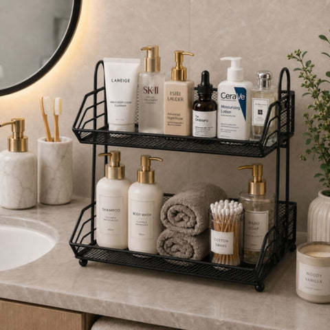 Modern Gold Double-Layer Kitchen Countertop Organizer Rack