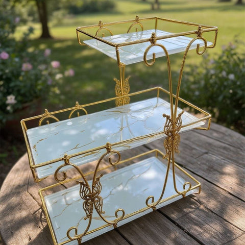3 Tier Makeup Organizer ( Metal And Marble Texture Arcylic )