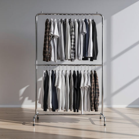 Double Pole Clothes Hanging Stand with wheels