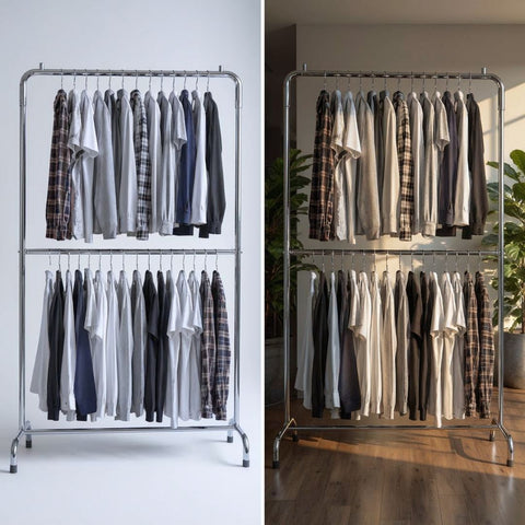 Double Pole Clothes Hanging Stand with wheels