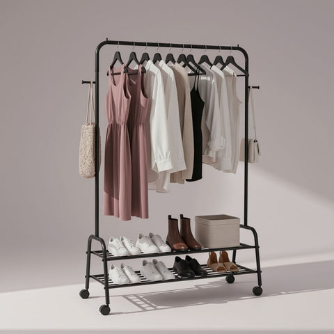Cloth hanging stand Rack Double Shoes Rack Stand With Wheels