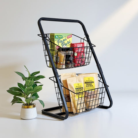 2-Tier Countertop Fruit Basket Stand - Removable Metal Wire Fruit Bowl
