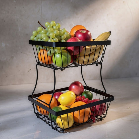 2 Tier Stainless Steel Fruit Basket - Black