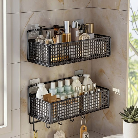 2 Pc Self Adhesive Basket for kitchen and bathroom with hooks