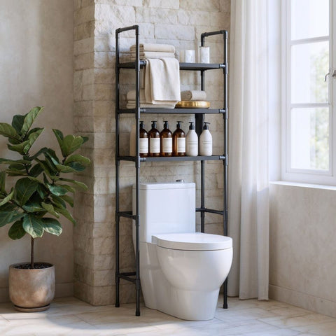 Multi-Layer Bathroom Storage Rack | Space-Saving Toilet Organizer | Strong Carbon Steel Shelf For Towels & Toiletries